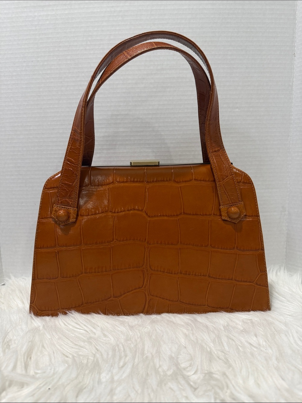 NORDSTROM  Vintage Structured Croc Top Handle Bag Cognac Orange